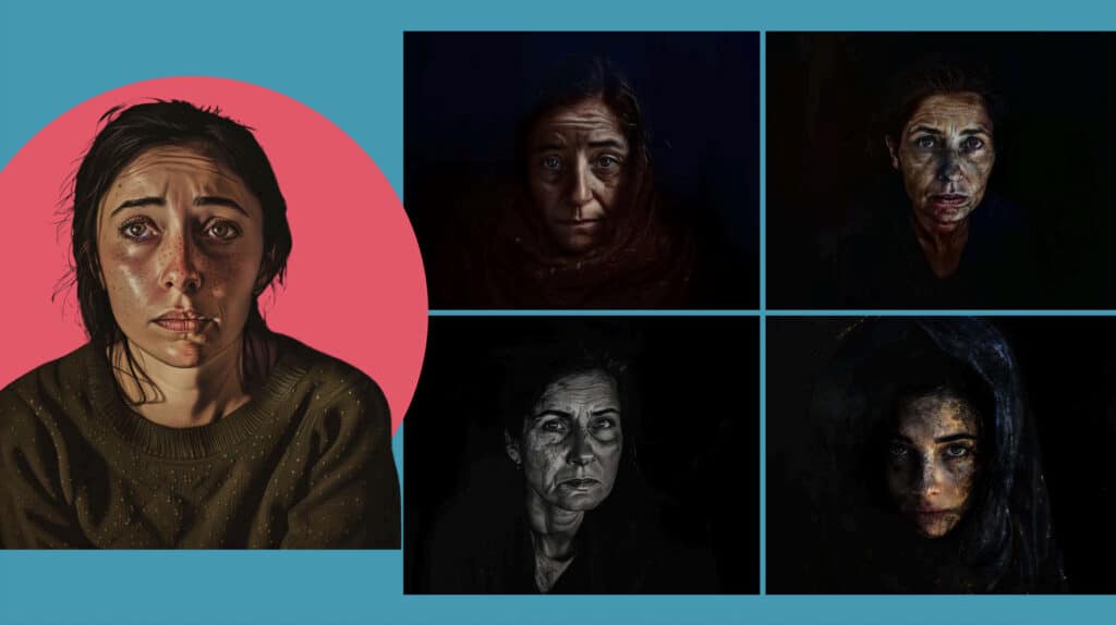 AI generated images of women, all using the same prompts but creating different visuals