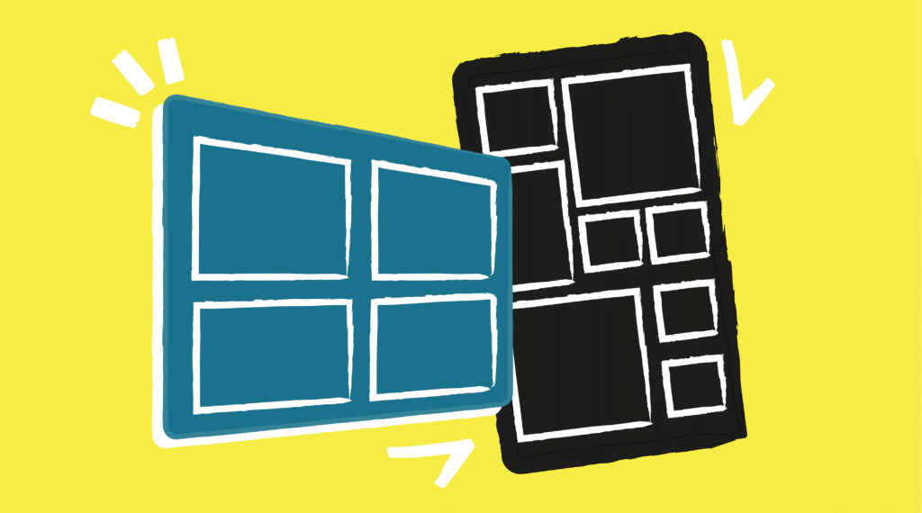 A visual showing two illustrated image boards, on a yellow background